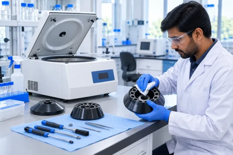 Technician maintaining a centrifuge rotor