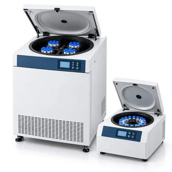 Floor-standing and benchtop centrifuges with lids open