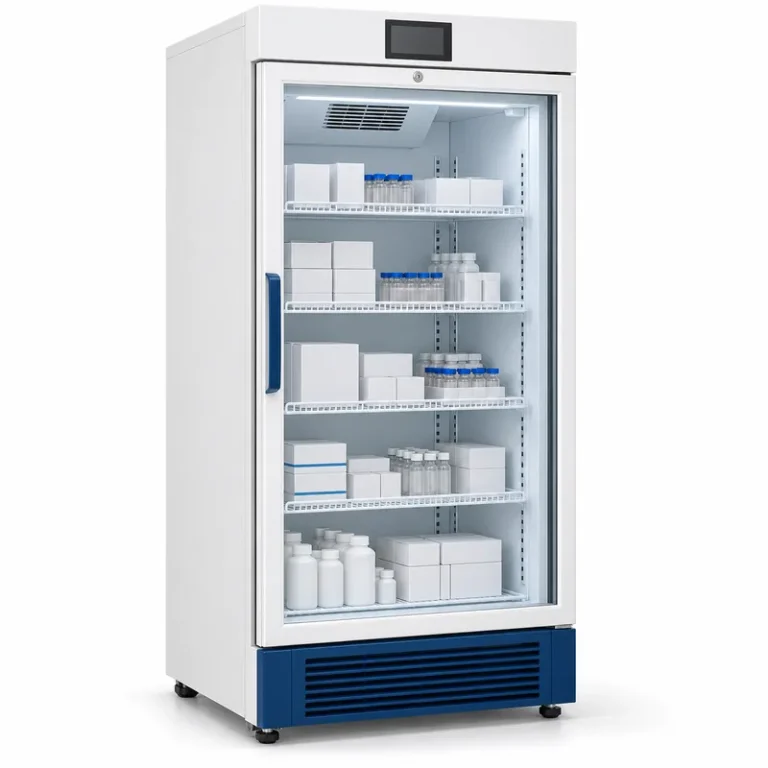 Glass-door pharmacy refrigerator