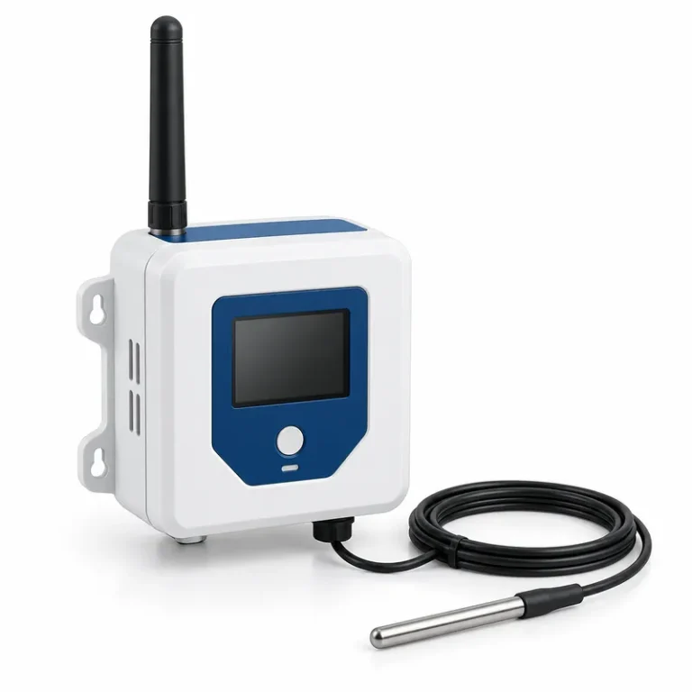 Wireless temperature monitoring device with probe
