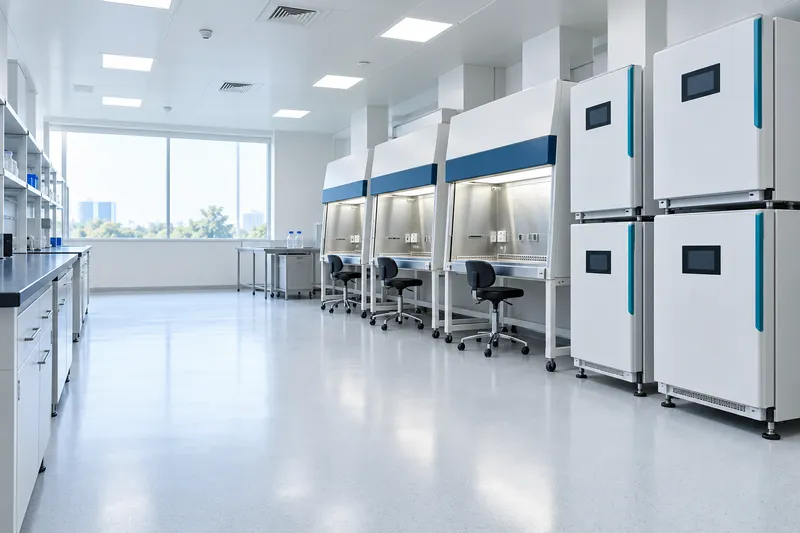Cell culture laboratory with biosafety cabinets and incubators